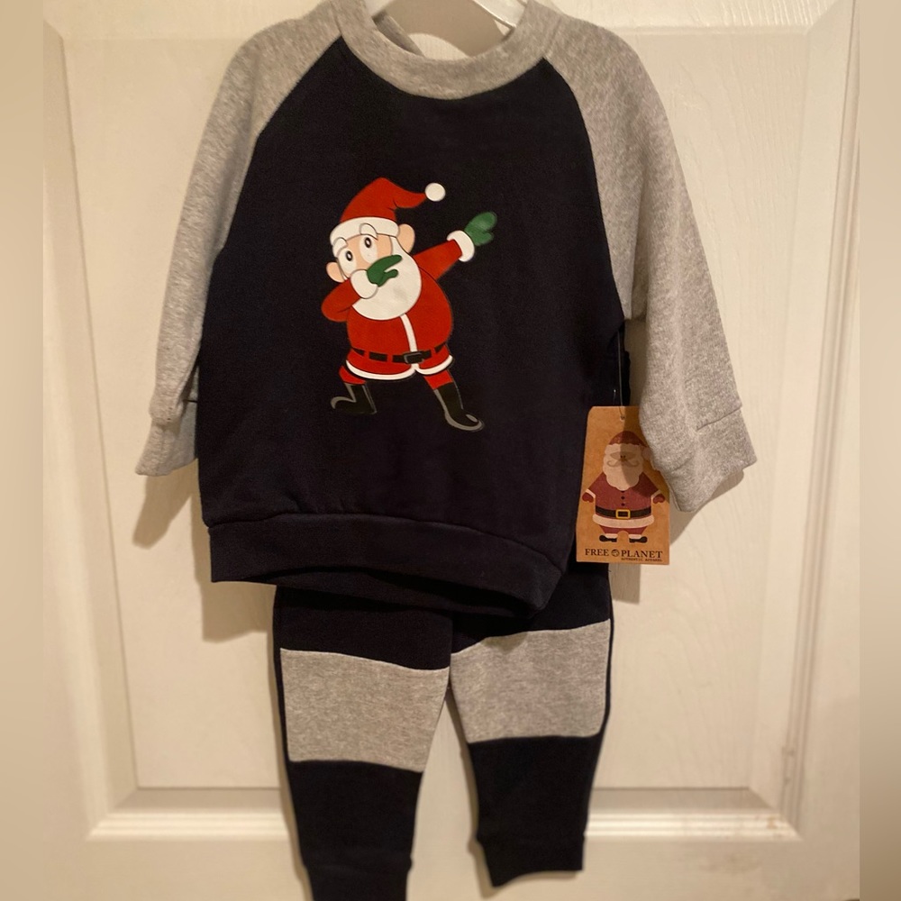 Dabbing Santa Sweat Suit Outfit 12m, 2 Pieces, Boy Christmas Outfit, Free Planet